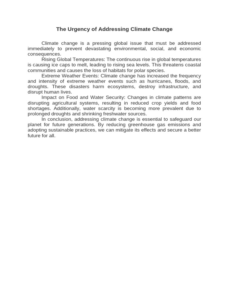 Urgent Action Needed on Climate Change | PDF