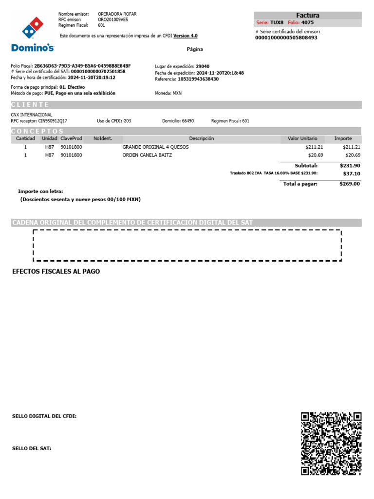 Factura CFDI de Operadora Rofar | PDF