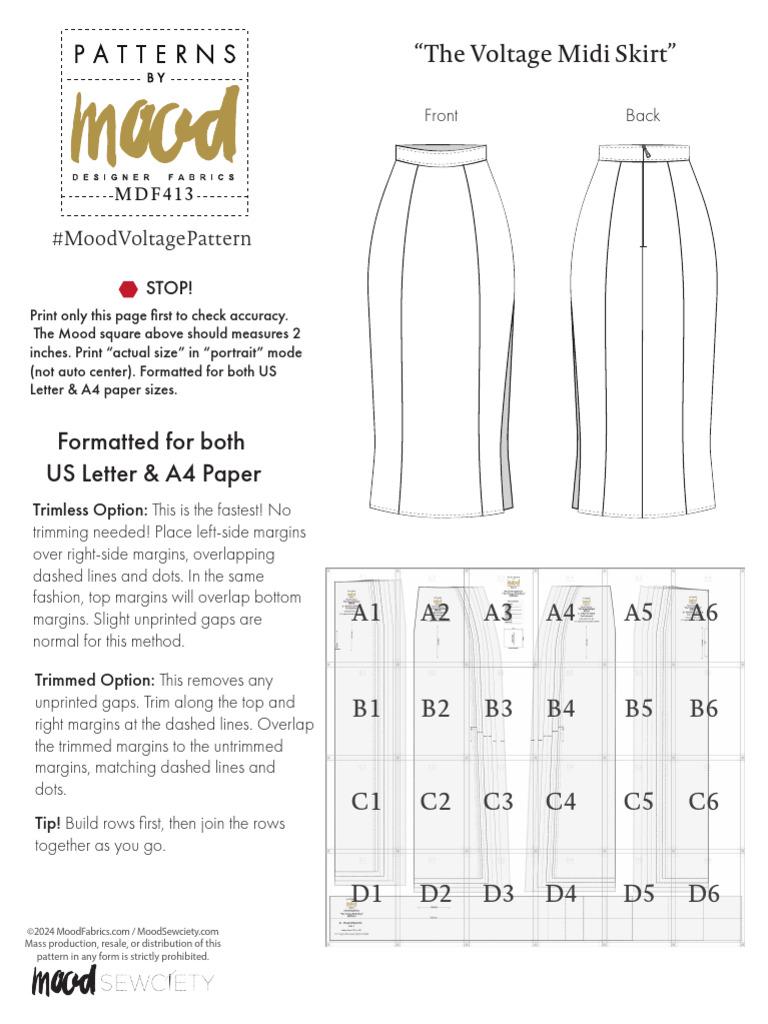 MDF413 The Voltage Midi Skirt Sizes XXS 4XL A4 Letter Patterns | PDF ...