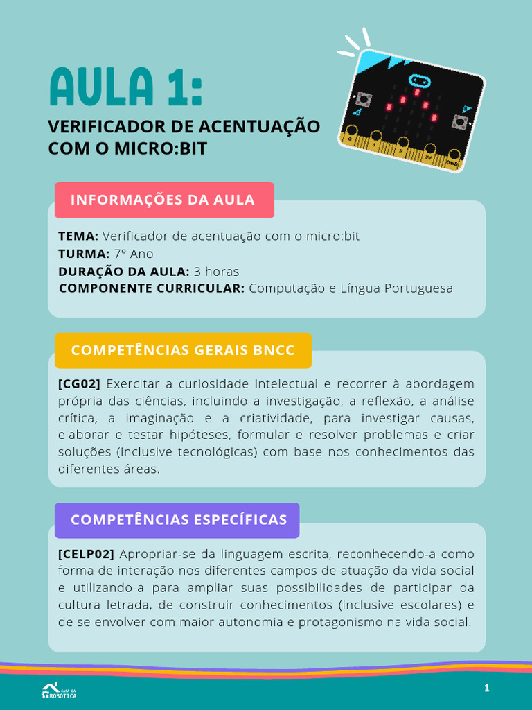 01 - Plano de Aula 1 - Verificador de Acentuação Com Microbit | PDF ...