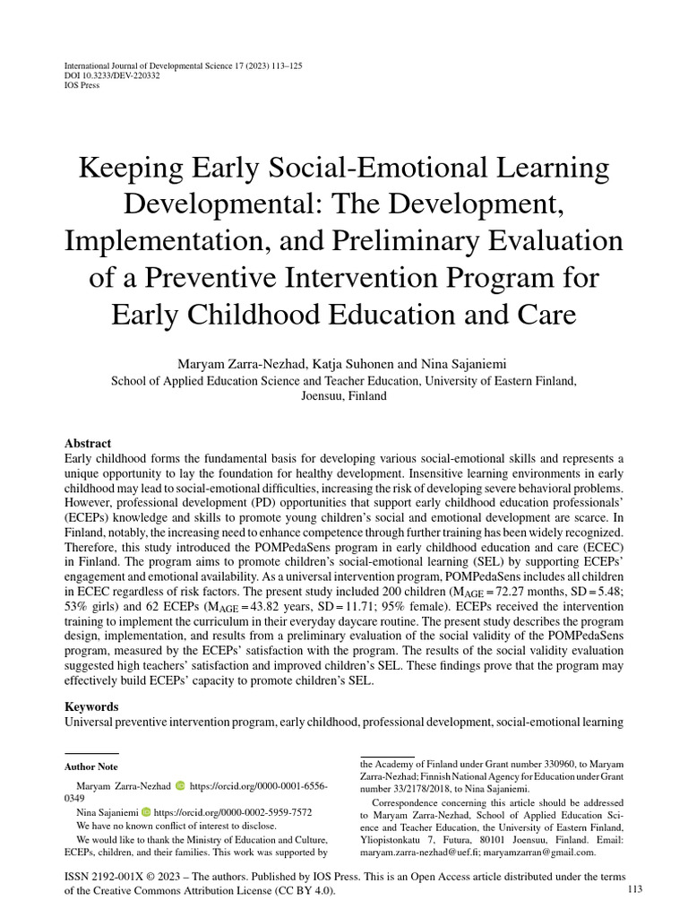 Early Childhood SEL Intervention Program | PDF | Early Childhood ...