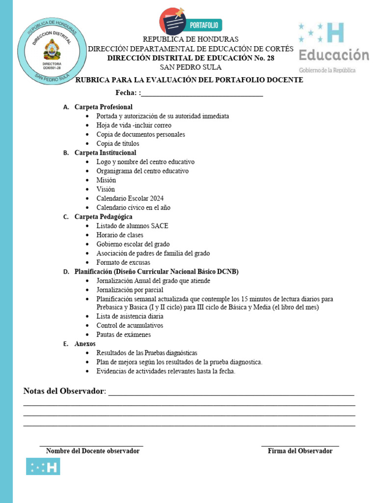 Rubrica para Portafolio Docente 2024 | PDF