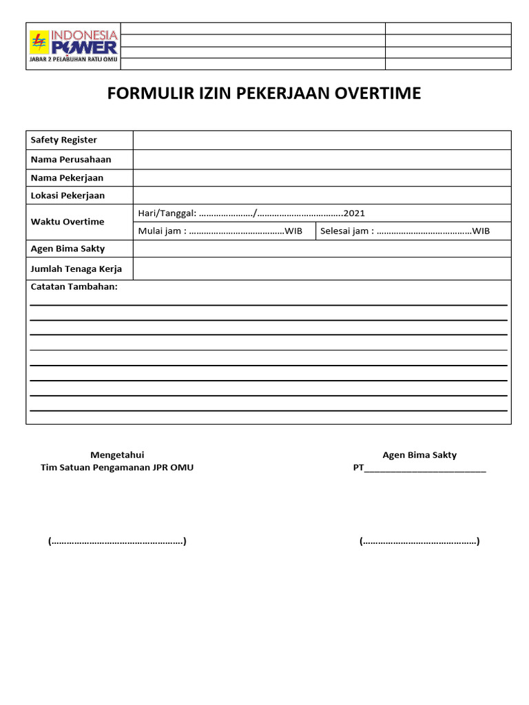 FM - JPR.14.03.09 Formulir Overtime Mitra Kerja | PDF
