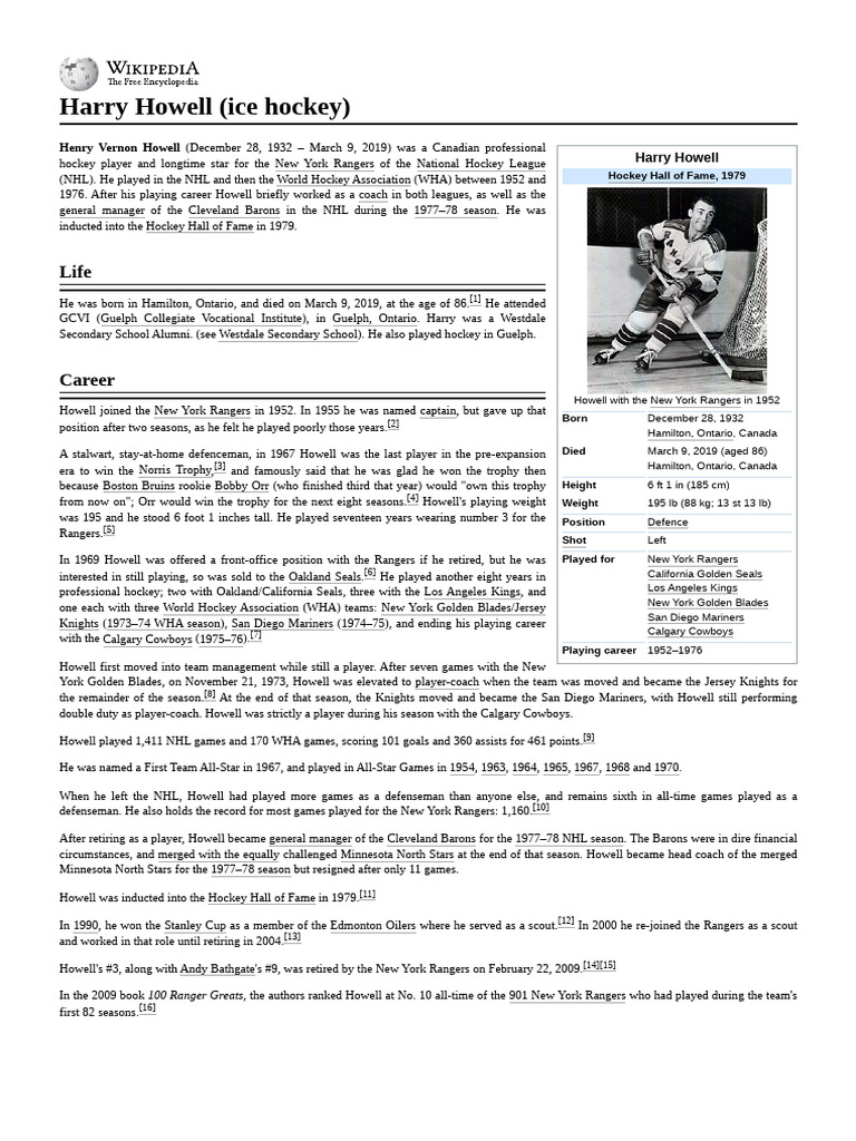 Harry Howell (Ice Hockey) | PDF | National Hockey League | Sports