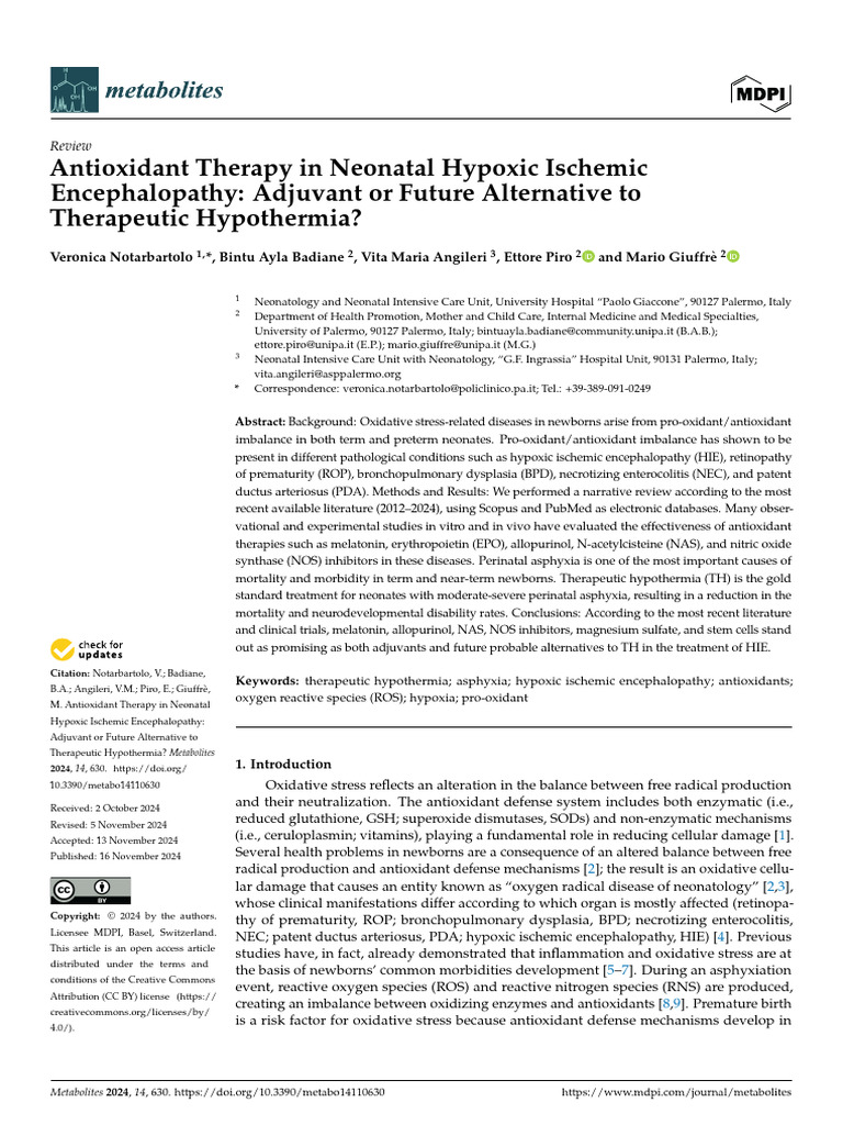 Antioxidant Therapy in Neonatal Hypoxic Ischemic Encephalopathy | PDF ...