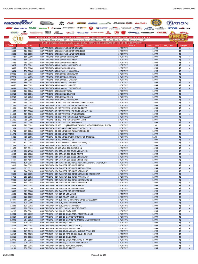 Lista de Produto Geral - 27 01 2025 | PDF