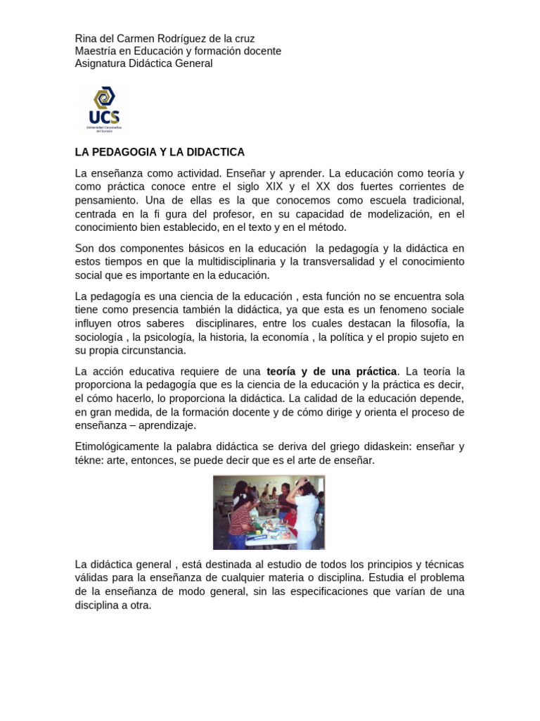 ACT. 1 LA PEDAGOGIA Y LA DIDACTICA | PDF | Pedagogía | Maestros