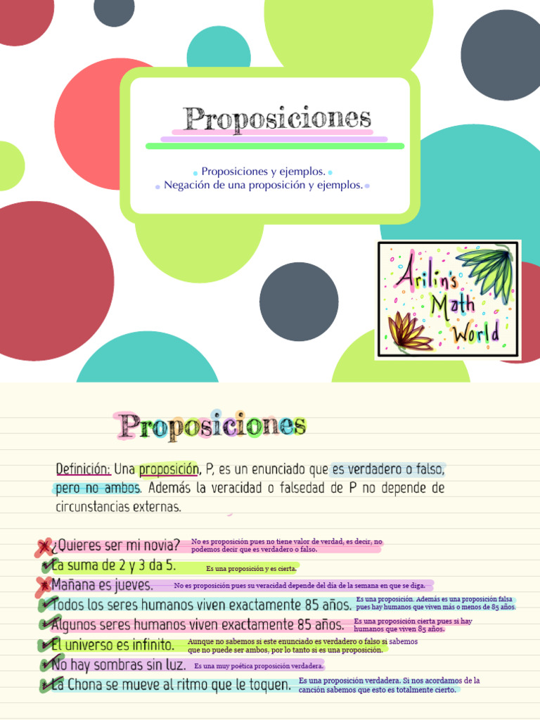 Proposiciones y Negaciones Explicadas | PDF | Proposición | Verdad