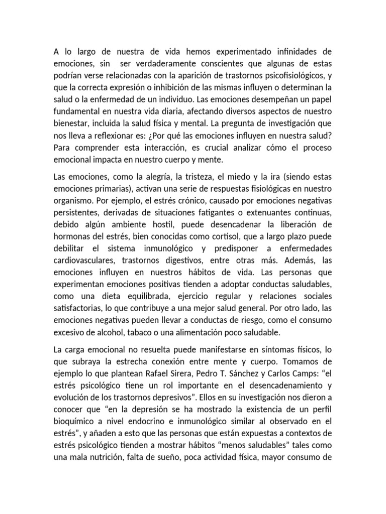 Emociones y su impacto en la salud | PDF | Las emociones | Estrés ...