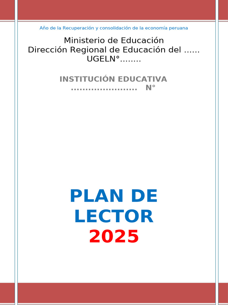 Plan Lector Institucional 2025 | PDF | Comprensión lectora | Educación ...