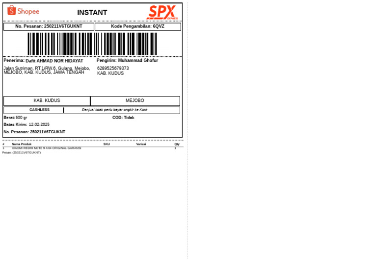 Pesanan XIAOMI REDMI NOTE 9 KAB. KUDUS | PDF