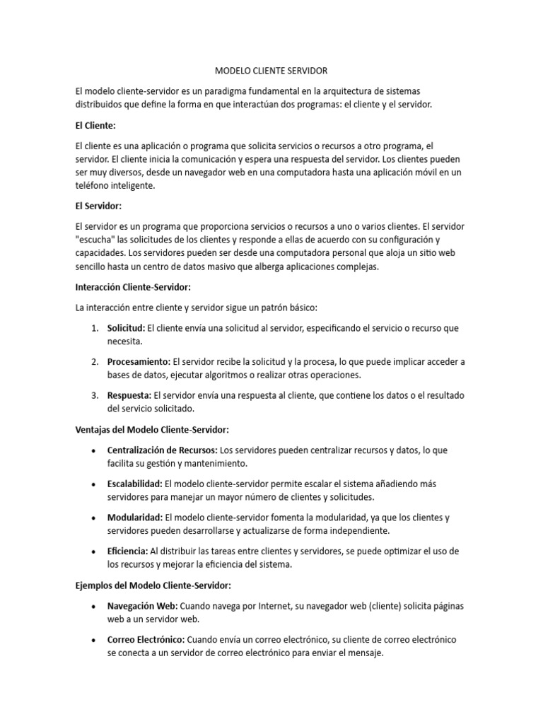 Modelo Cliente-Servidor en Informática | PDF | Modelo cliente-servidor ...
