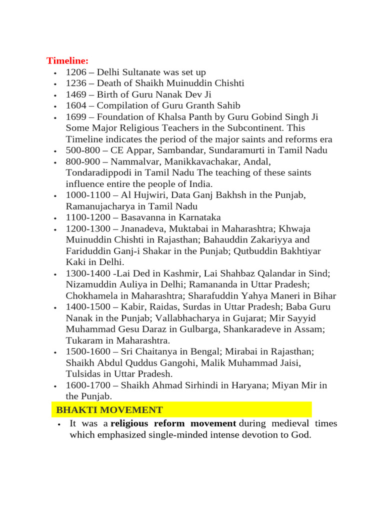 Timeline of the Bhakti Movement | PDF | Bhakti Movement | Vaishnavism