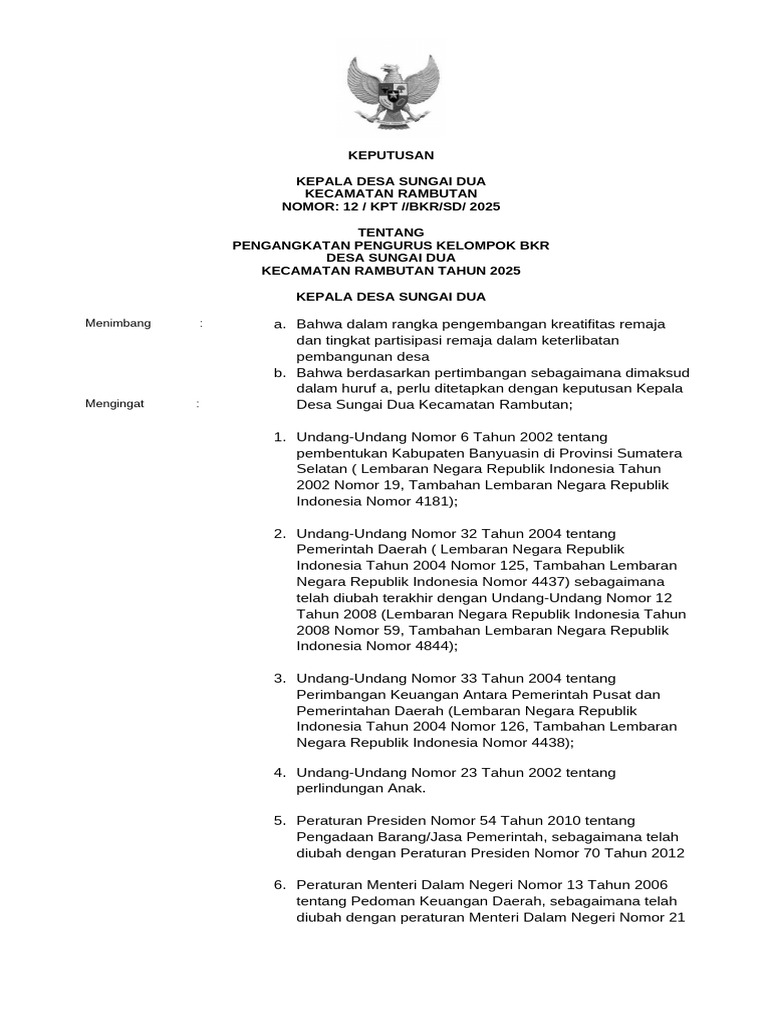 Pengangkatan Pengurus BKR 2025 | PDF