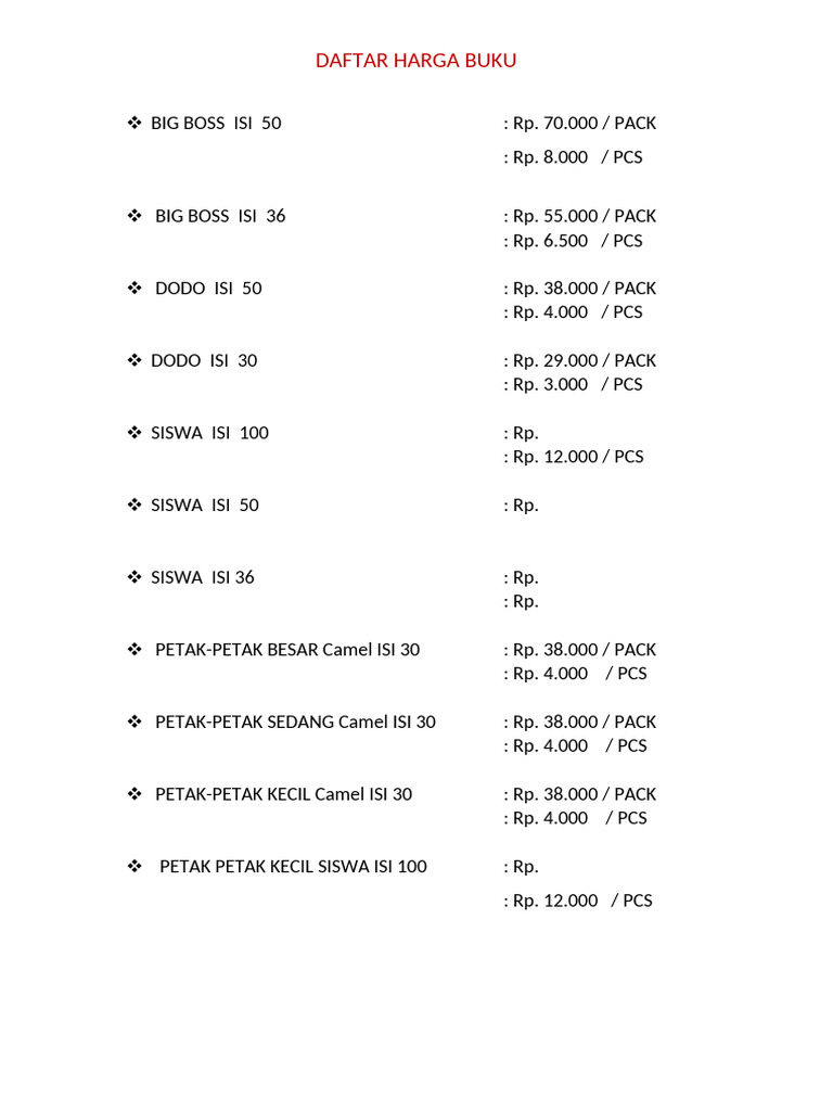 Daftar Harga Buku dan Alat Tulis | PDF