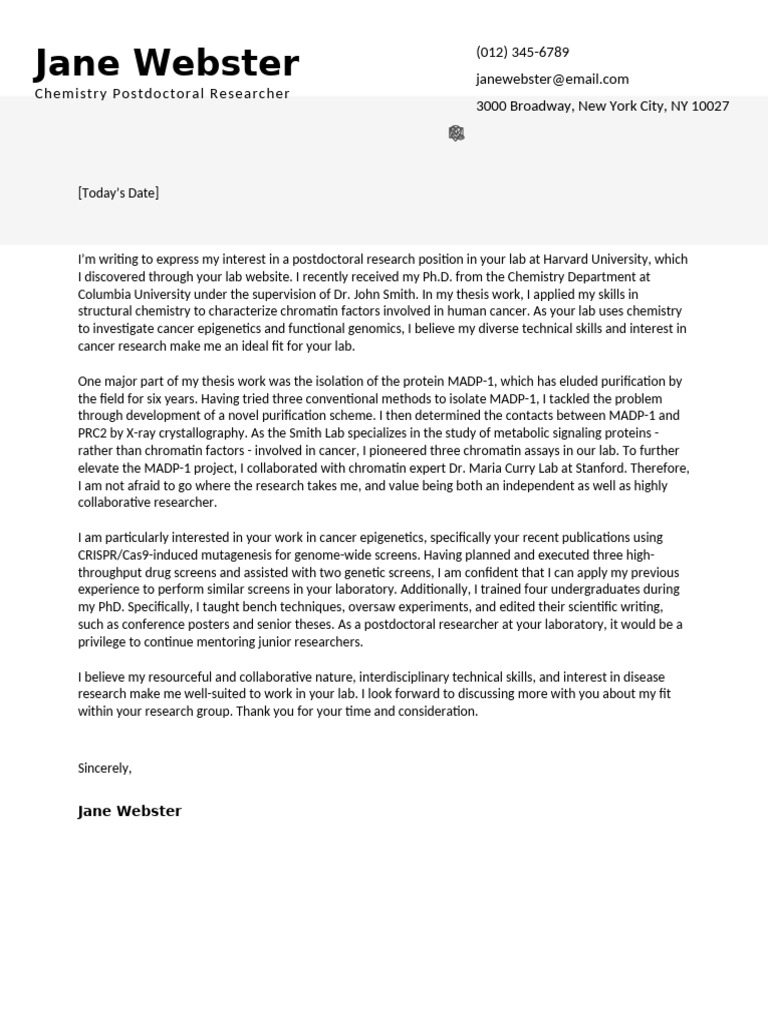 PhD Application Cover Letter: Jane Webster | PDF | Cancer | Proteins