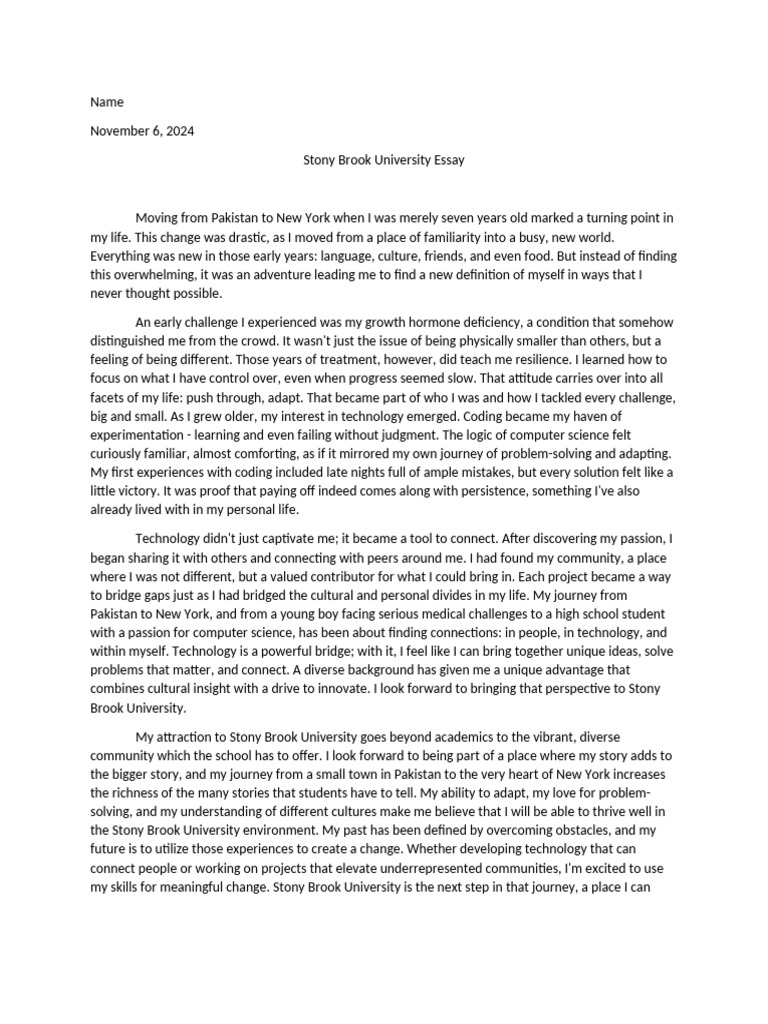 Stony Brook University Essay | PDF | Cognition | Behavioural Sciences