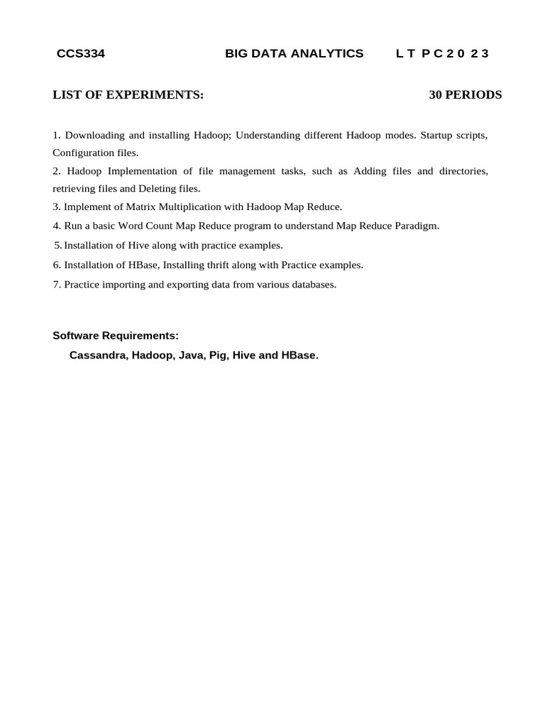 BDA Lab Syllabus B.E - CSE - R2021 - Log Book - Finished | PDF