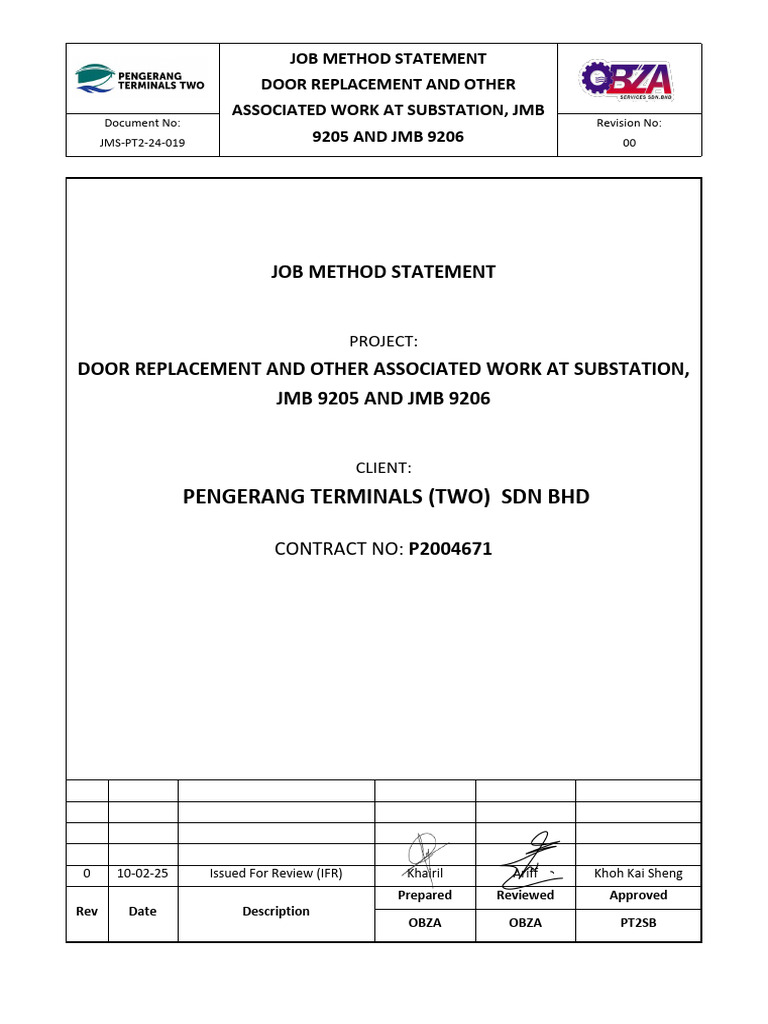 Door Replacement Method Statement JMB 9205/9206 | PDF