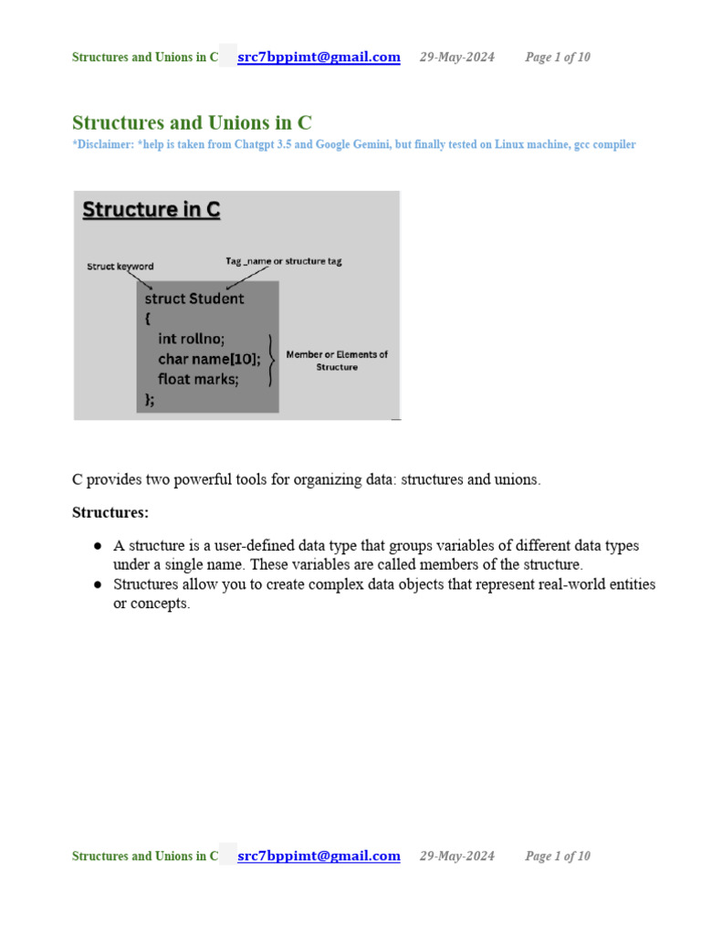 Use of Structure and Union in - C - 29-May-2024 - SRC | PDF ...