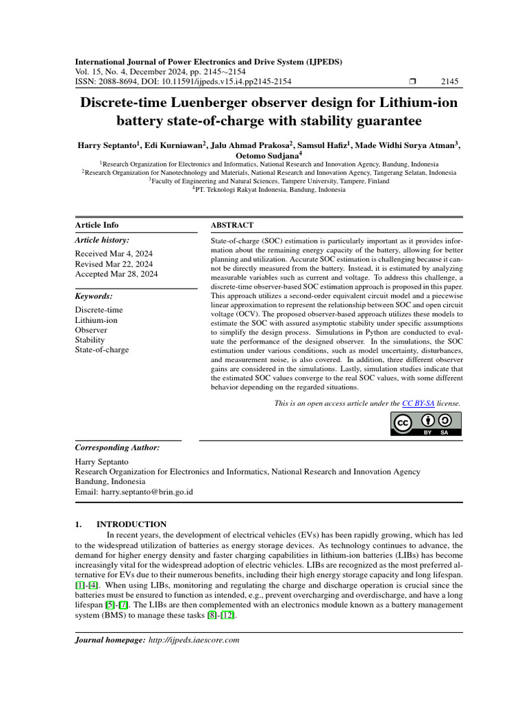 Luenberger Observer for SOC Estimation | PDF | Electric Vehicle ...