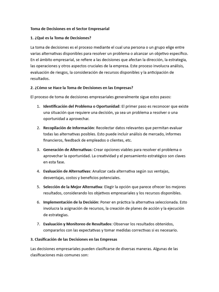 Toma de Decisiones Empresariales Efectivas | PDF | Toma de decisiones ...