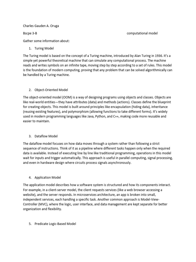 Overview of Computational Models | PDF | Conceptual Model | Object ...