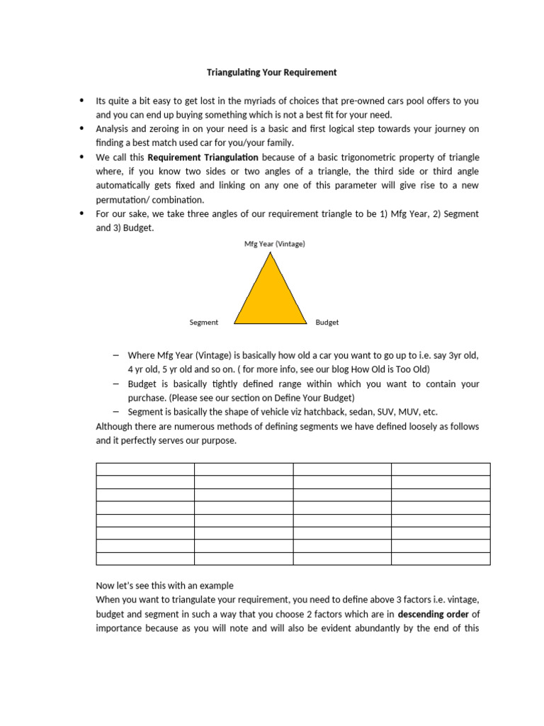 Family Car Requirement Triangulation | PDF