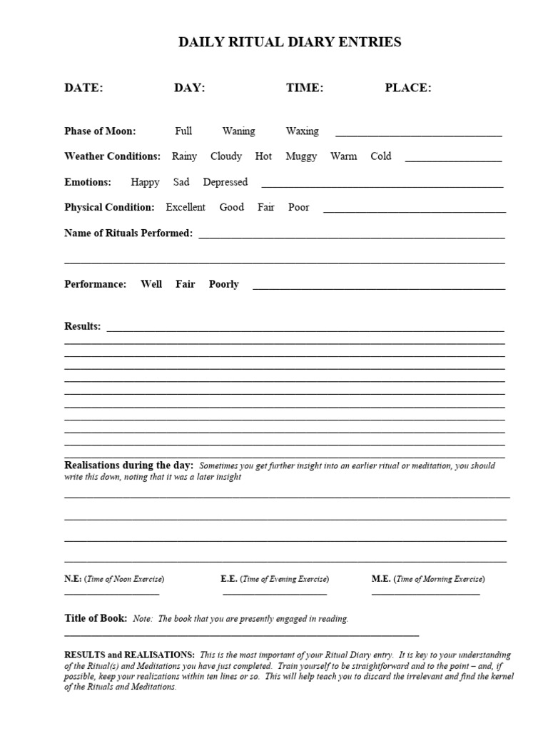 Daily Ritual Diary Template | PDF | Psychology