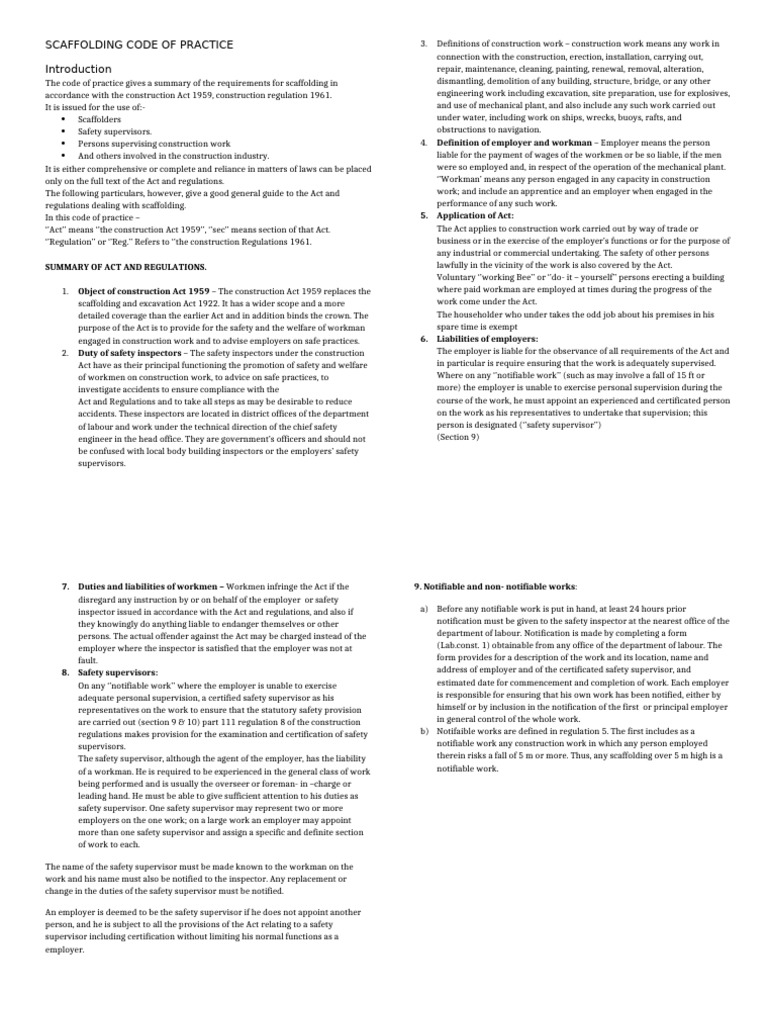 CC 114 Scaffolding Code of Practice | PDF | Legal Liability | Employment