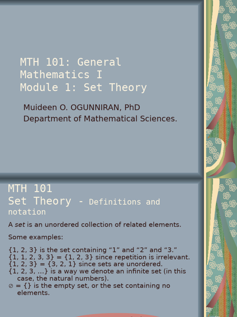 MTHLECT001-Set Theory - 100951 | PDF | Set (Mathematics) | Mathematical ...
