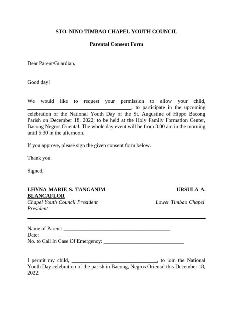 Chapel Youth Council Parental Consent | PDF