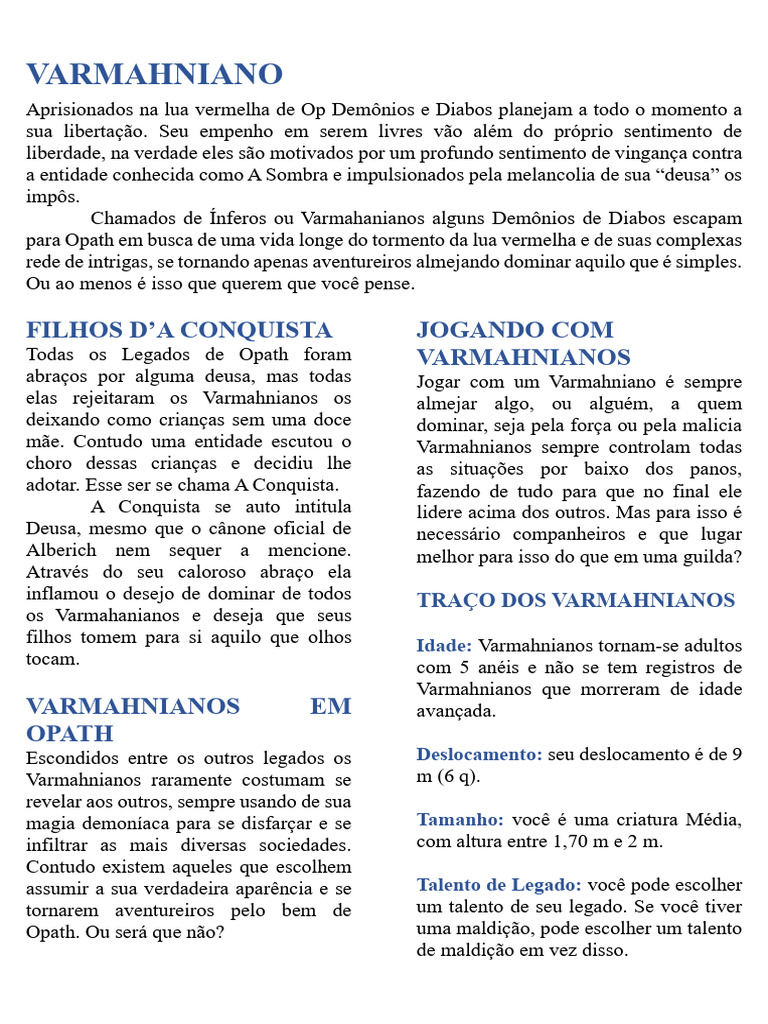 Varmahnianos: Demônios e Diabos em Opath | PDF