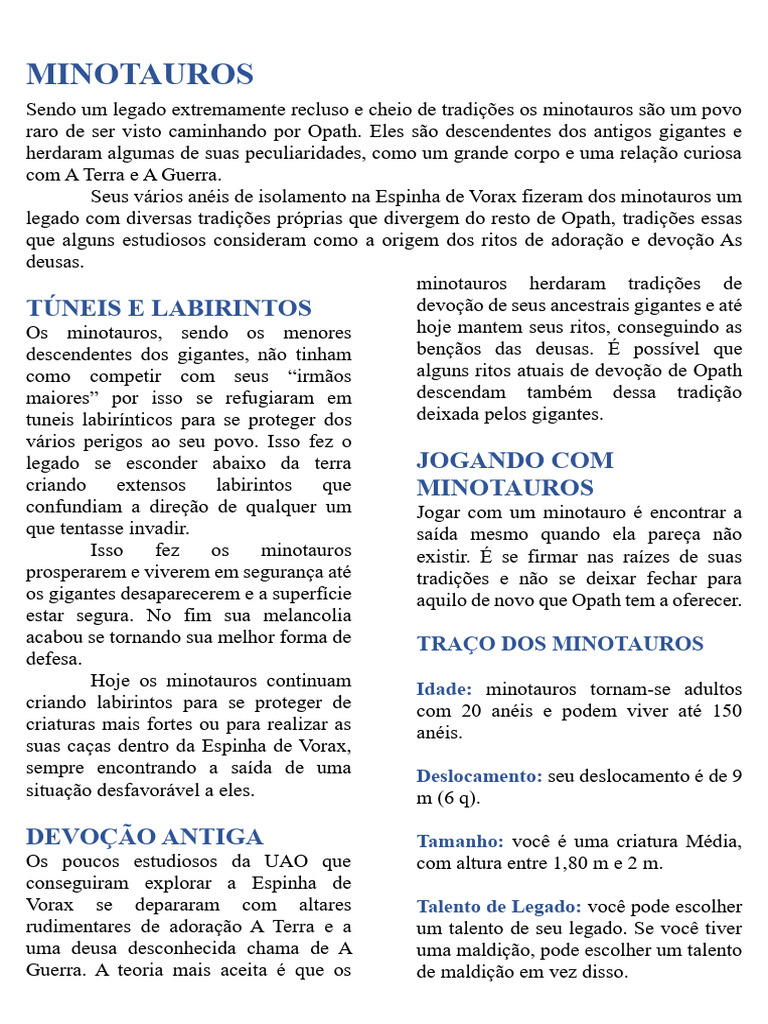 Legado dos Minotauros em Opath | PDF | Minotauro | Terra
