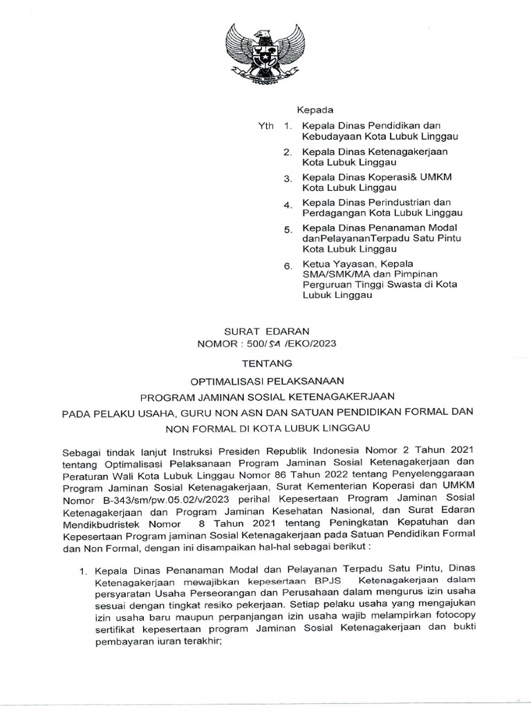 Surat Edaran Kota LLG | PDF