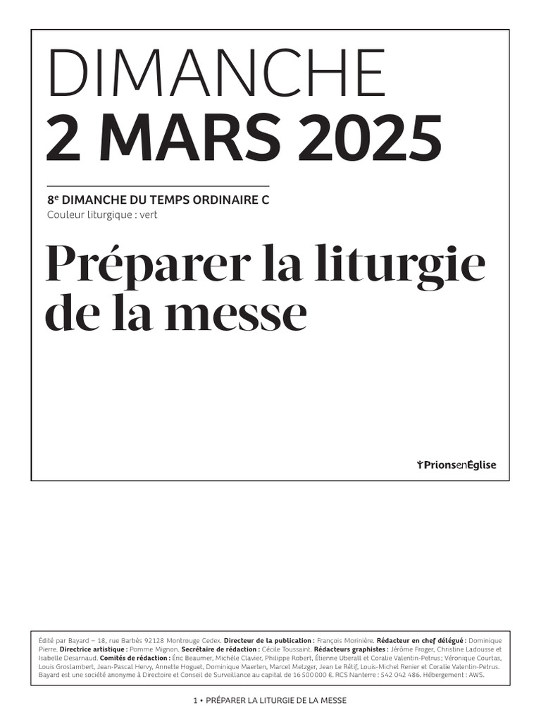 Préparation de la Messe du 2 Mars 2025 | PDF | Liturgie et culte ...