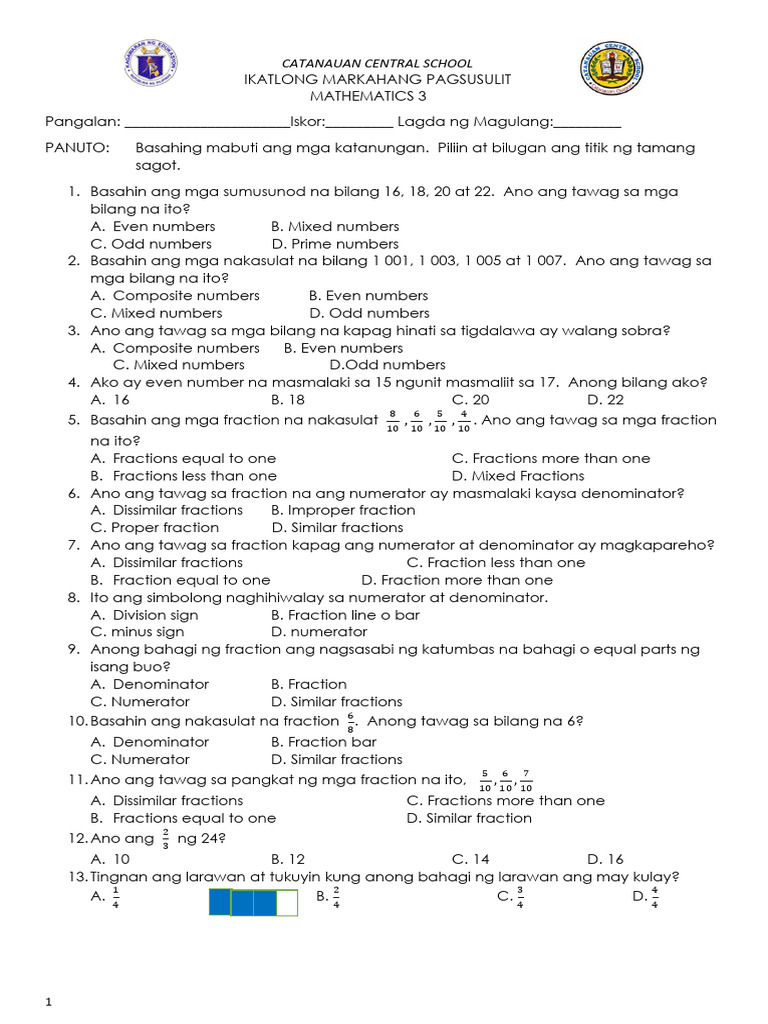 3rd Quarter Exam in Math | PDF
