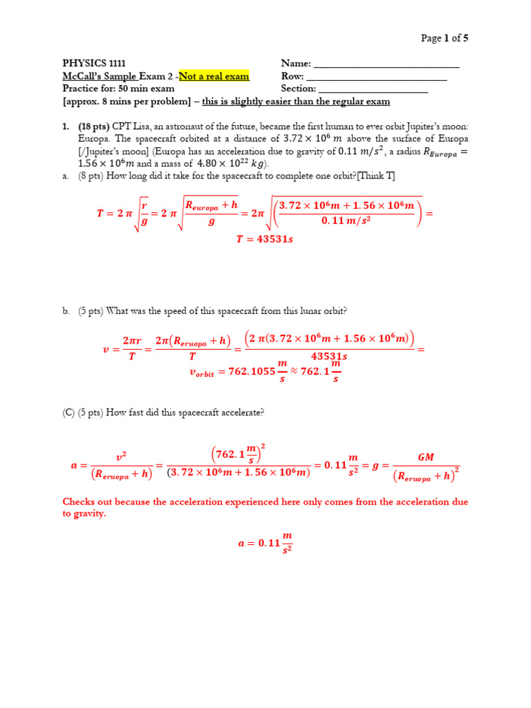 Physics 1111 Sample Exam Practice | PDF | Force | Tension (Physics)