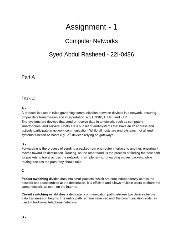 Assignment - 1: Computer Networks Syed Abdul Rasheed - 22I-0486 | PDF ...