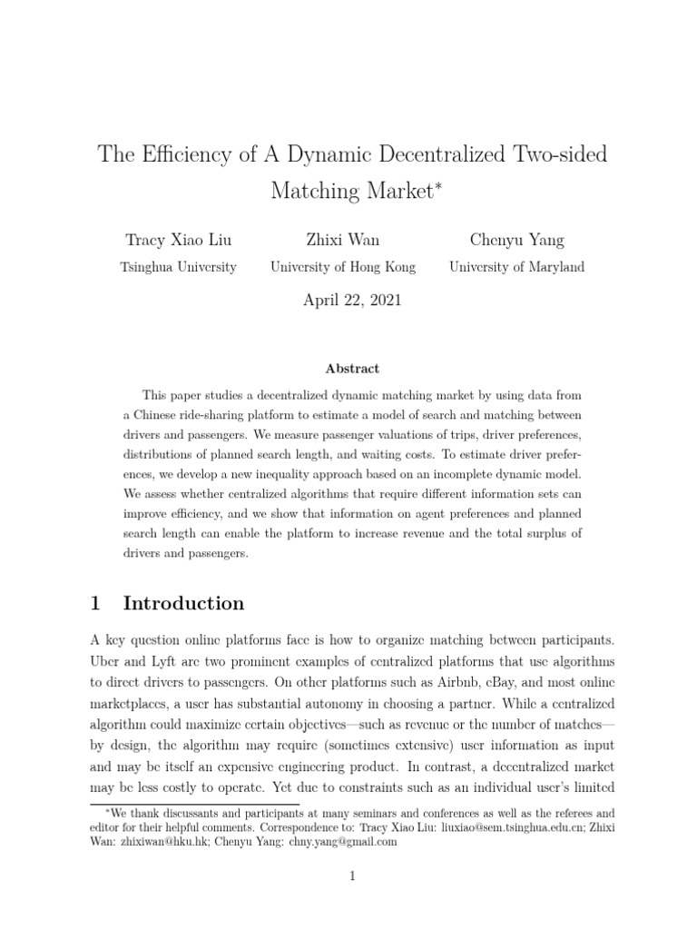 Dynamic Decentralized Matching Market Analysis | PDF | Mathematical ...