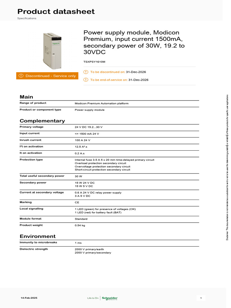 Alimentatore Schneider TSXPSY1610M - Modulo Di Alimentazione 1PZ Nuovo