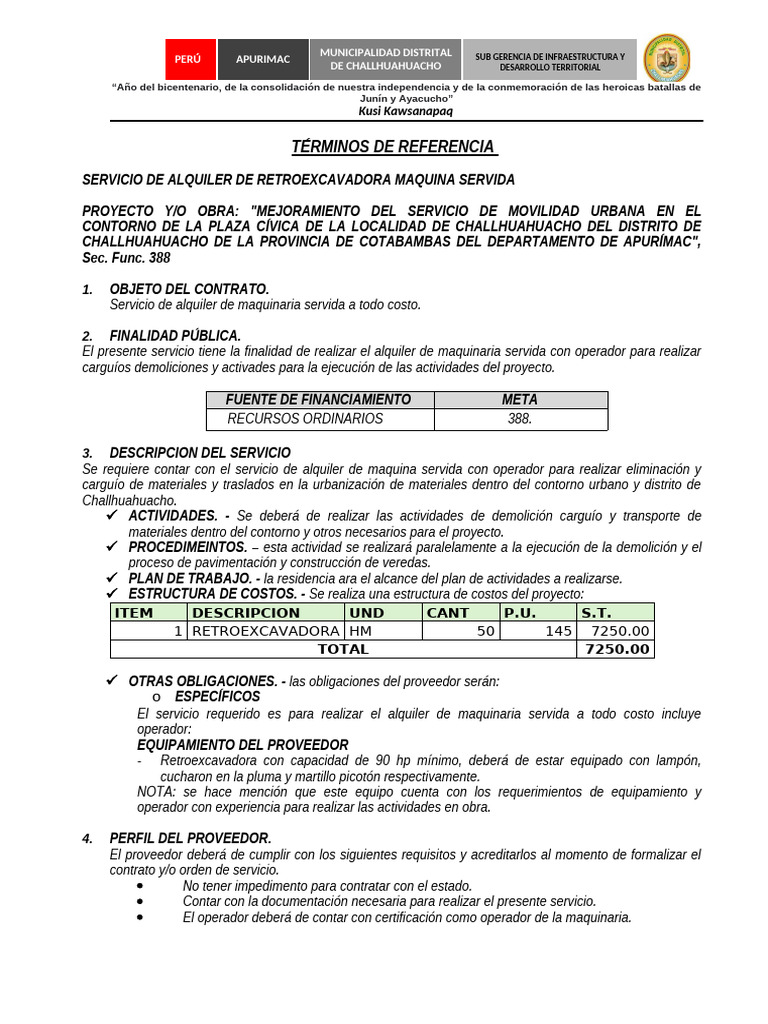 Alquiler de Retroexcavadora en Challhuahuacho | PDF | Corrupción política