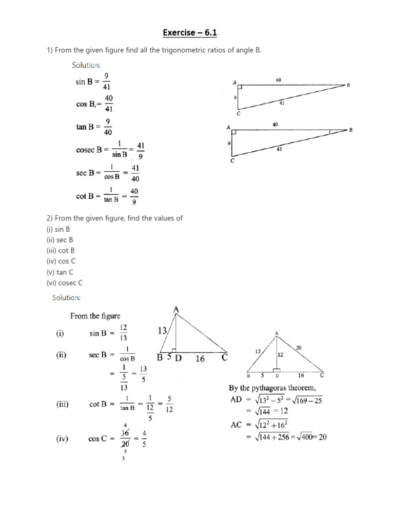 Trigonometric Ratios Exercise Notes | PDF