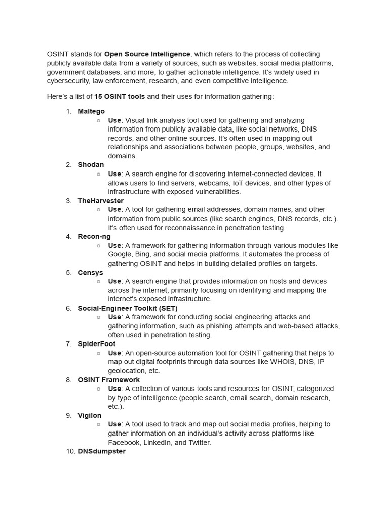 Overview of OSINT Tools and Uses | PDF | Domain Name System | Internet