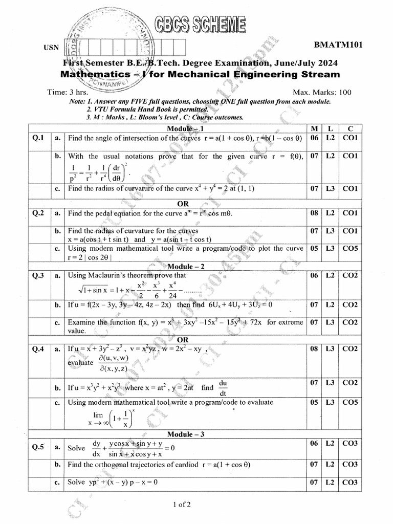 C Group - Mechanical ENGG 2022 Scheme VTU Question With Model Papers ...