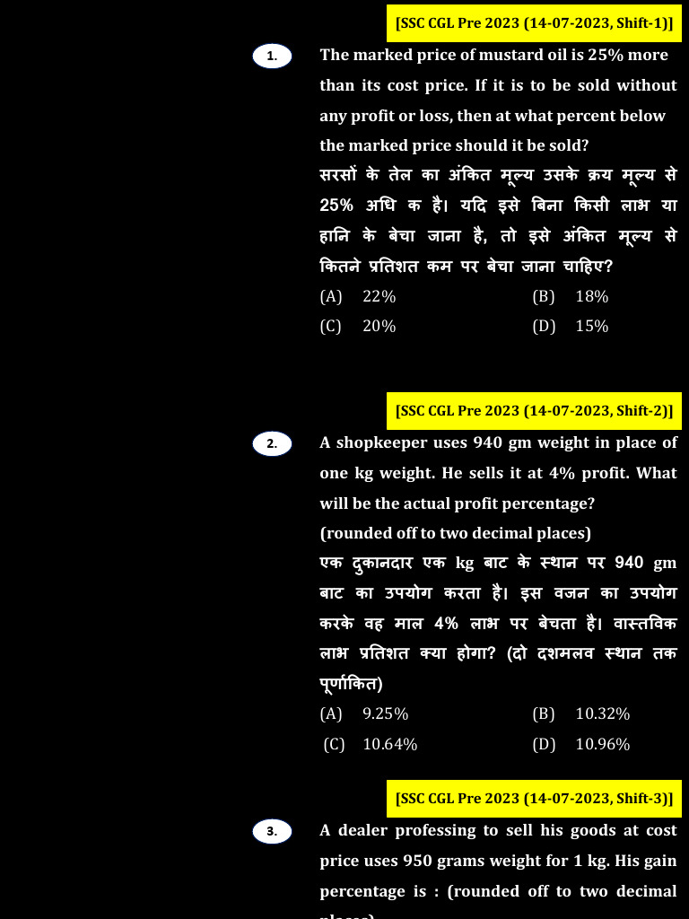 Profit and Loss-2023 CGL Questions | PDF