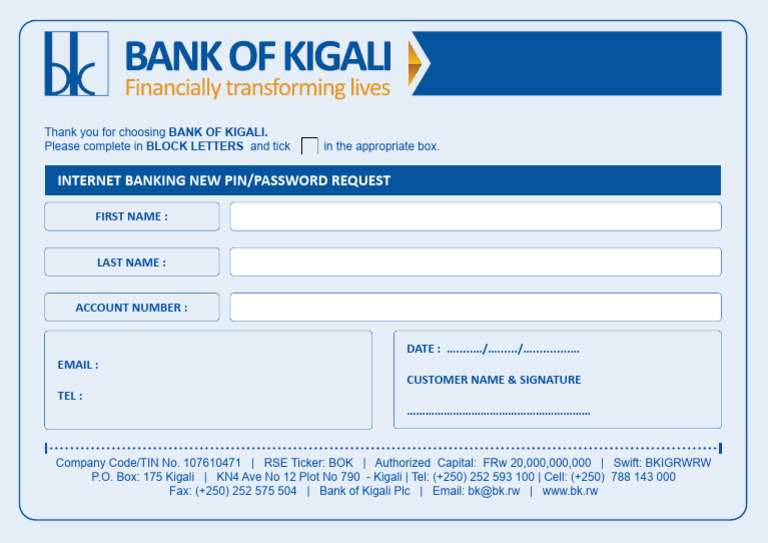 Bank of Kigali Internet Banking Request | PDF