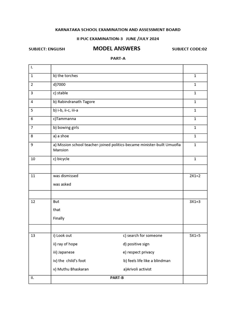 Karnataka II PUC English Model Answers | PDF | Love | Heaven