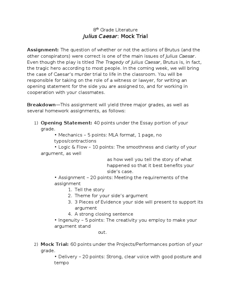 Julius Caesar Mock Trial Marcus Junius Brutus The Younger Homework