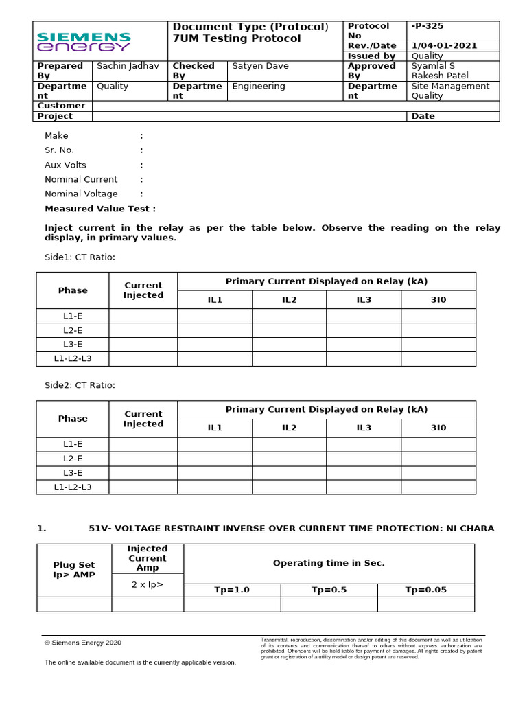 Siemens Relay Testing Procedures | PDF | Relay | Electrical Engineering